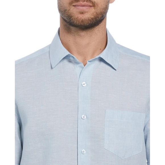 Cubavera Mens Medium Linen Button Up Shirt Light Blue Casual - Picture 1 of 4
